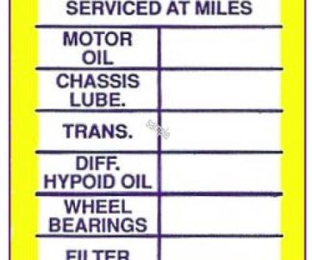 Full Size Chevy Super Chevrolet Service Oil Change Stickers, 1958-1972