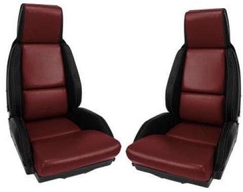 CA 1984-1985 Chevrolet Corvette Mounted Leather Seat Covers Black / Dark Red 2 Tone Standard 45080