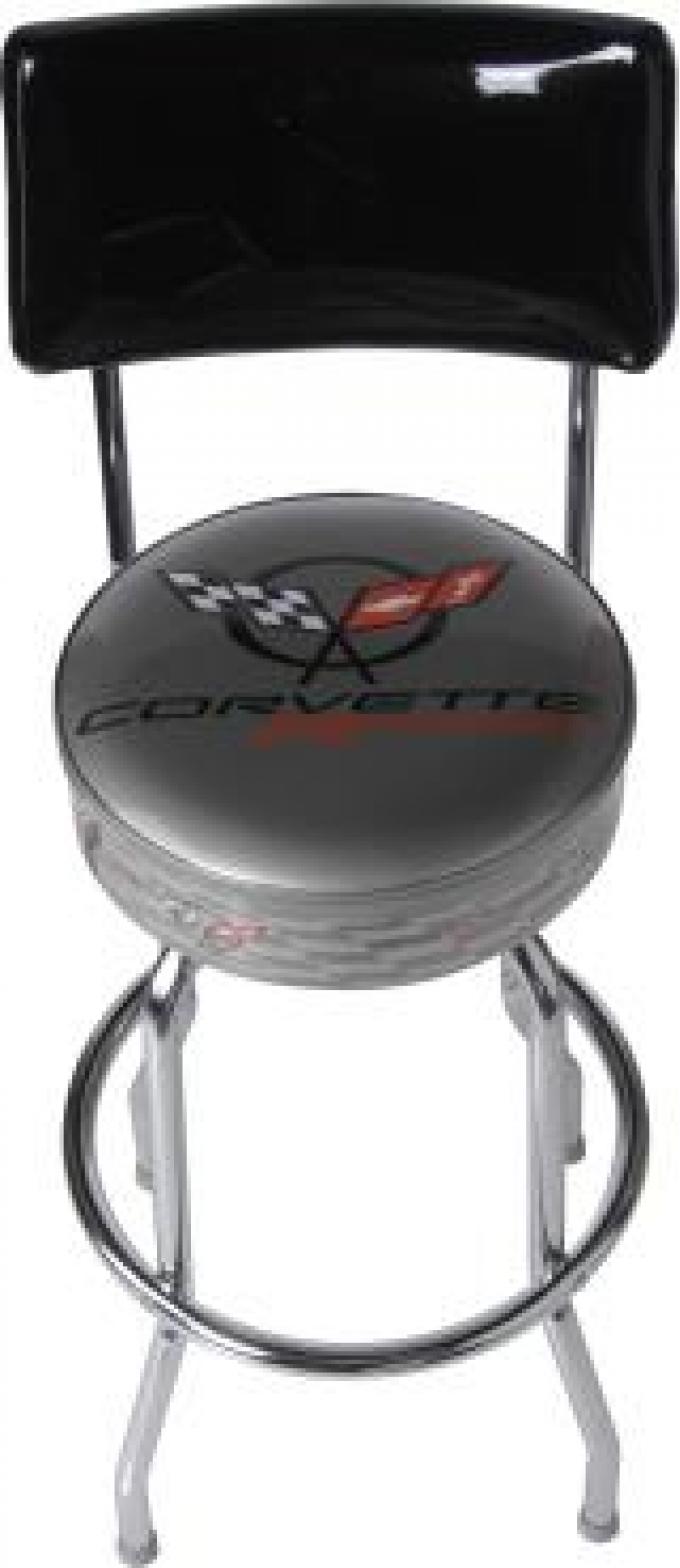 Corvette Stool, Black with Back Rest, C5R Racing Emblem