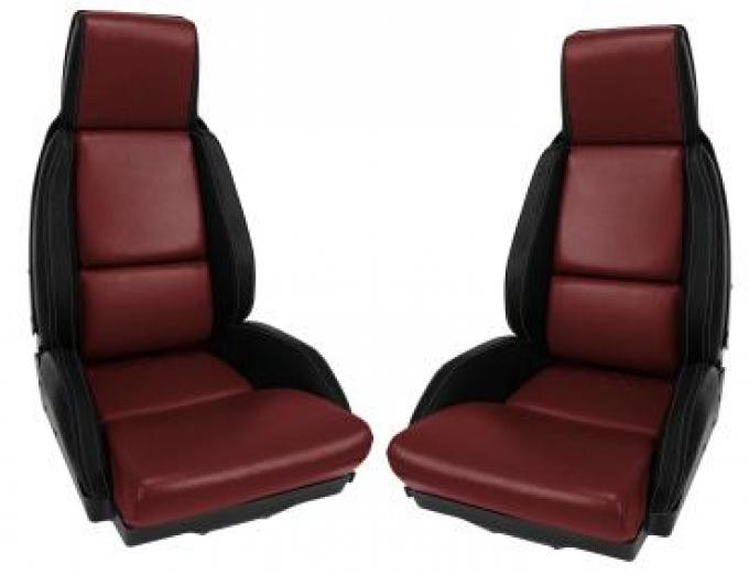 CA 1984-1985 Chevrolet Corvette Mounted Leather Seat Covers Black / Dark Red 2 Tone Standard 45080