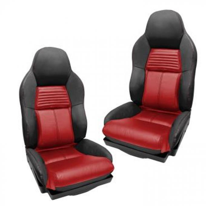 CA 1994-1996 Chevrolet Corvette Custom 100% Leather Seat Covers Standard Black & Red 44225