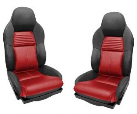 CA 1994-1996 Chevrolet Corvette Mounted Leather Seat Covers Black / Red 2 Tone Standard 45092