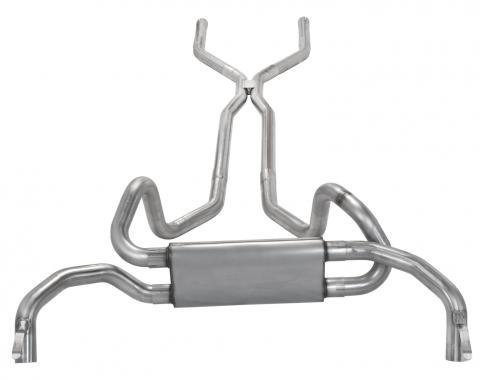 Pypes Crossmember Back Crossflow System w/H-Pipe Exhaust System 67-74 Split Rear Dual Exit 2.5 in Intermediate And Tail Pipe Race Pro Mufflers/Hardware Incl Tip Not Incl Natural 409 Stainless Steel Exhaust SGF40