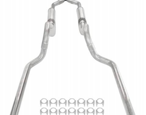 Pypes Crossmember Back W/ H-Pipe Exhaust System 63-66 GM Truck Split Rear Dual Exit 2.5 Inch Intermediate And Tailpipe Hardware Incl Muffler And Tip Not Incl Stainless Steel Exhaust SGT74