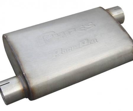 Pypes Race Pro Series Muffler 14 in 2.5 in Offset/Offset Hardware Not Incl Natural 409 Stainless Steel Exhaust MVR10