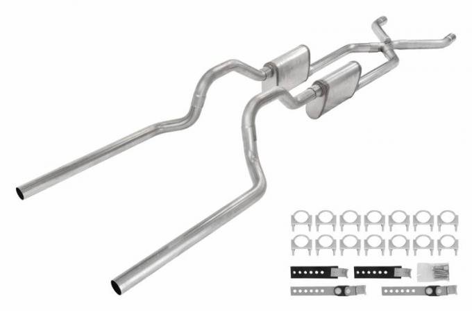 Pypes Crossmember Back W/ X-Pipe Exhaust System 63-66 GM Truck Split Rear Dual Exit 2.5 Inch Intermediate And Tailpipe Hardware Incl Violator Muffler Incl And Tip Not Incl Stainless Steel Exhaust SGT73V