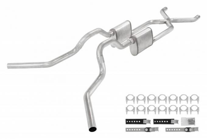 Pypes Crossmember Back W/ X-Pipe Exhaust System 63-66 GM Truck Split Side Dual Exit 2.5 Inch Intermediate And Tailpipe Hardware Incl Violator Muffler Incl And Tip Not Incl Stainless Steel Exhaust SGT75V