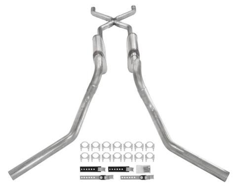 Pypes Crossmember Back W/ X-Pipe Exhaust System 63-66 GM Truck Split Side Dual Exit 2.5 Inch Intermediate And Tailpipe Hardware Incl Muffler And Tip Not Incl Stainless Steel Exhaust SGT75
