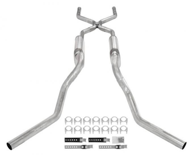 Pypes Crossmember Back W/ H-Pipe Exhaust System 63-66 GM Truck Split Side Dual Exit 2.5 Inch Intermediate And Tailpipe Hardware Incl Race Pro Muffler Incl And Tip Not Incl Stainless Steel Exhaust SGT76R