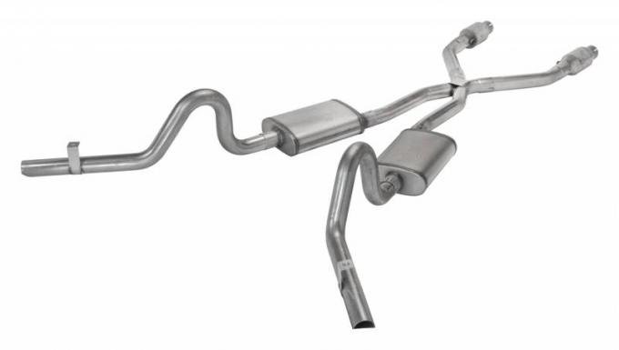 Pypes Crossmember Back w/X-Pipe Exhaust System 78-88 GM G-Body Split Rear Dual Exit 2.5 in Intermediate And Tail Pipe Hardware Incl Muffler And Tip Not Incl Natural 409 Stainless Steel Catalytic Converter Incl Exhaust SGG910E