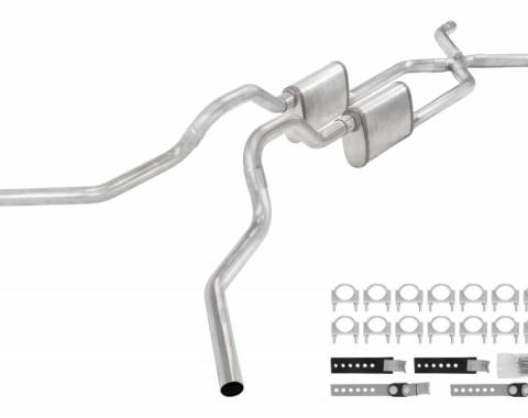 Pypes Crossmember Back W/ X-Pipe Exhaust System 63-66 GM Truck Split Side Dual Exit 2.5 Inch Intermediate And Tailpipe Hardware Incl Street Pro Muffler Incl And Tip Not Incl Stainless Steel Exhaust SGT75S