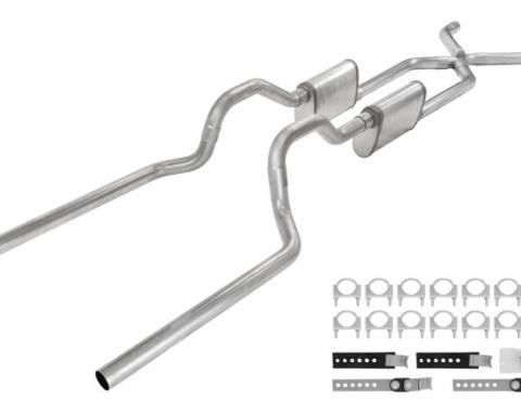 Pypes Crossmember Back W/ X-Pipe Exhaust System 63-66 GM Truck Split Rear Dual Exit 2.5 Inch Intermediate And Tailpipe Hardware Incl Muffler And Tip Not Incl Stainless Steel Exhaust SGT73