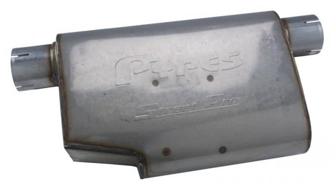 Pypes Street Pro Series Muffler 14 in 2.5 in Offset/Offset Same Side Hardware Not Incl Natural 409 Stainless Steel Exhaust MVS11