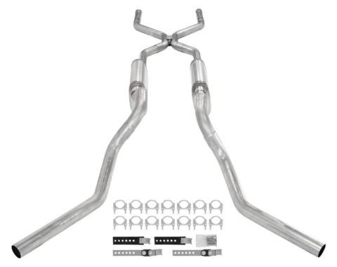 Pypes Crossmember Back W/ H-Pipe Exhaust System 63-66 GM Truck Split Side Dual Exit 2.5 Inch Intermediate And Tailpipe Hardware Incl Muffler And Tip Not Incl Stainless Steel Exhaust SGT76