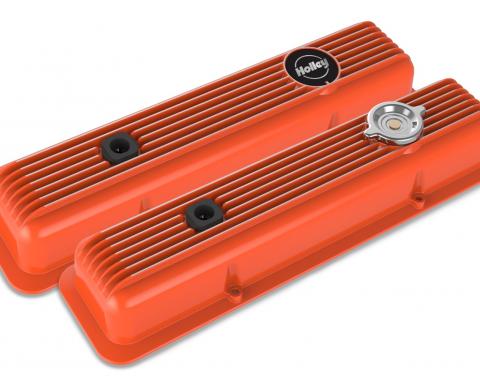 Holley Valve Covers, Muscle Series, Finned, SBC, Factory Orange 241-136