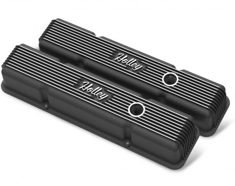 Holley Valve Covers, Vintage Series, Finned, SBC, Satin Black Machined 241-242