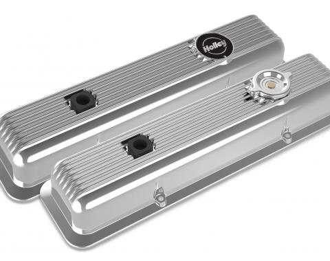 Holley Valve Covers, Muscle Series, Finned, SBC, Polished 241-137