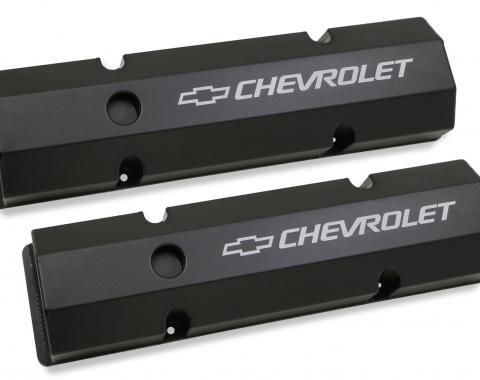 Holley GM Licensed Valve Cover, Track Series, SBC, Fabricated Aluminum, Perimeter Bolt, Black 241-288