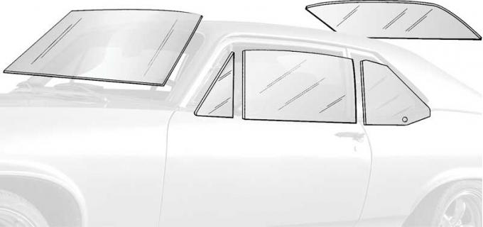 OER 1966-67 Chevy II / Nova, 2-Door Hardtop, Glass Set (8 Piece), Clear *NR805C