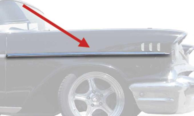 OER 1957 Chevrolet 210, Bel Air 2-Door, 4 Door, Front Fender Molding, Stainless Steel, RH, Passenger Side TF400053