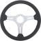 VSW S6 Style, Padded Leather Steering Wheel, 14" Diameter, 6-Bolt, Chrome Center Spokes, Black Leather Grip