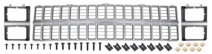1981-82 Chevrolet Pickup, Grill and Headlamp Bezel Basic Facelift Set, Emblem Delete, Argent Silver