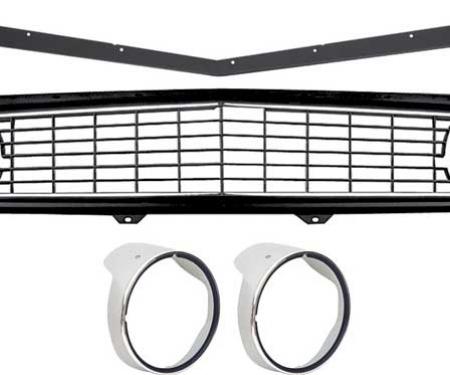 OER 1969 Camaro Restorer's Choice Standard Black Grill Kit with Headlamp Bezels with Chrome Ring *R5028F