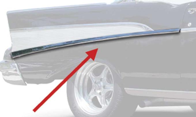 OER 1957 Chevrolet Bel Air, 210 2-Door, Lower Quarter Molding, Long, Stainless Steel, RH, Passenger Side TF400098
