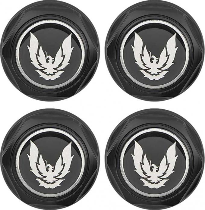 OER 1982-92 Firebird - Wheel Center Cap Set - Flat Black w/ Late Silver Bird Logo w/o Metal Clips (4 pc) *881166