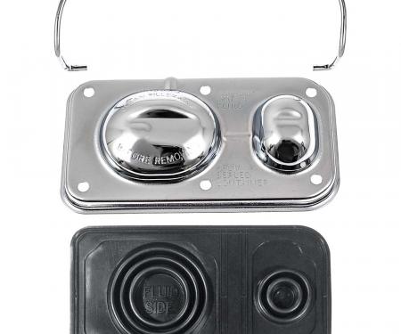 OER 1970-80 GM, Single Bail Chrome Master Cylinder Cover, 5-5/8" X 3", With Bail and Diaphragm *T9333B