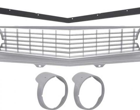 OER 1969 Camaro Restorer's Choice Standard Silver Grill Kit with Headlamp Bezels without Chrome Ring *R5028G