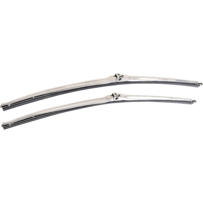 OER 1970-81 GM, 1975-81 Chrysler, Dodge, Plymouth, Windshield Wiper Blades, 3/16" Trico-Style , Side Lock Connection, Satin Stainless, 18" , Pair, Various Models F402