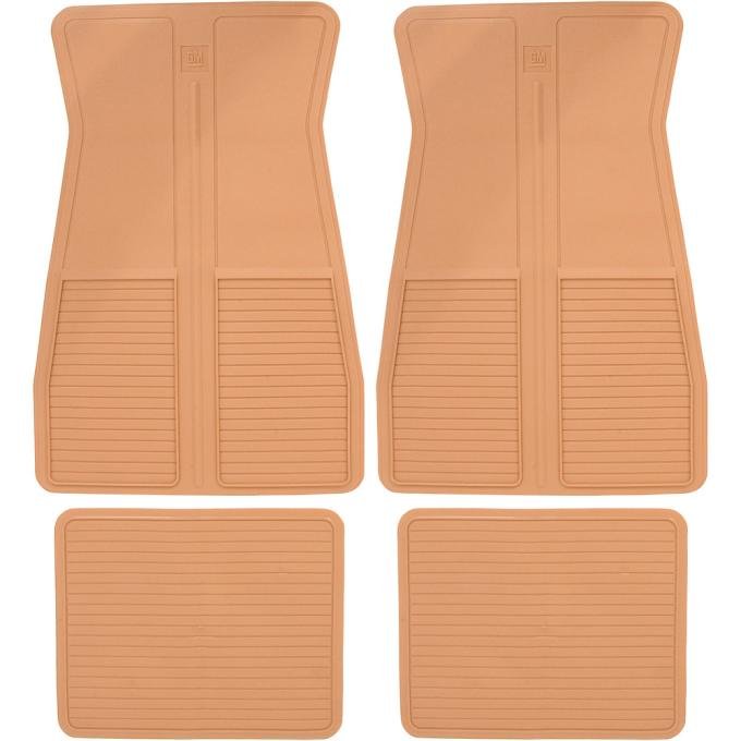 1973-87 GM, Rubber Floor Mat Set, With GM Logo, Factory Style, Set of 4, Tan