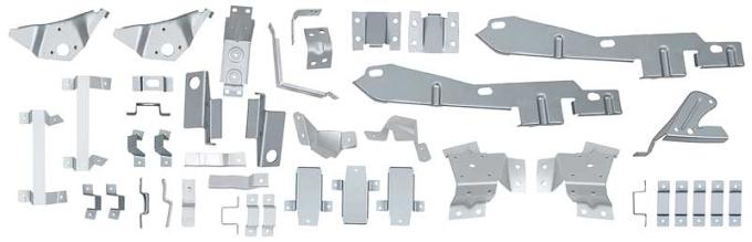 1967-68 Mustang Fastback, Body Bracket Kit, 42 Piece Set, Silver Weld-Thru Coating