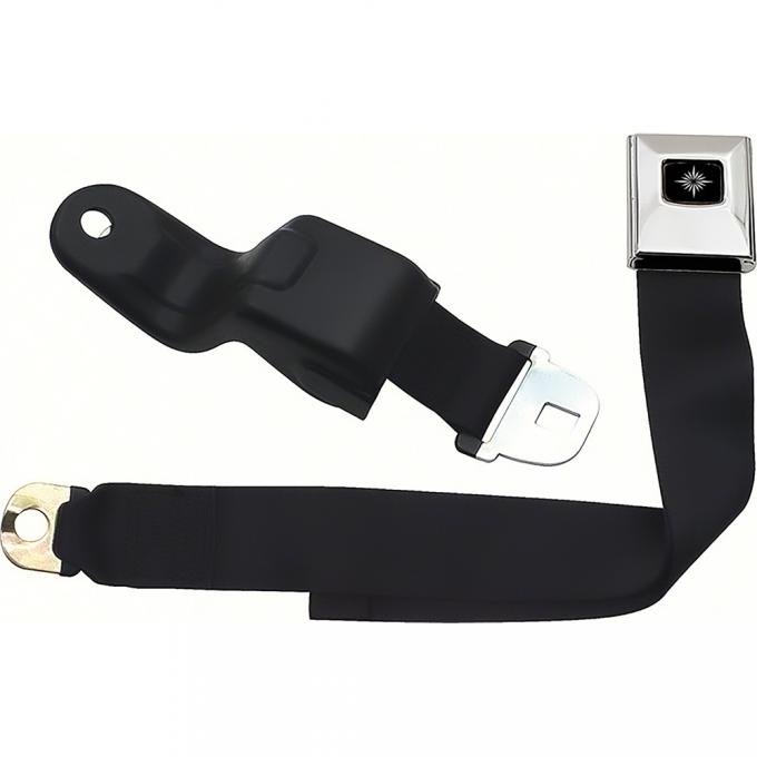 OER 1968-69 Camaro/Firebird, Front Seat Belt, Deluxe Interior, Silver Starburst Button, Black Belt 154675