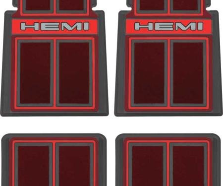 OER 1966-71 Dodge, Plymouth, Hemi Custom Logo Floor Mat Set, Red, 4 Piece Set MD690502