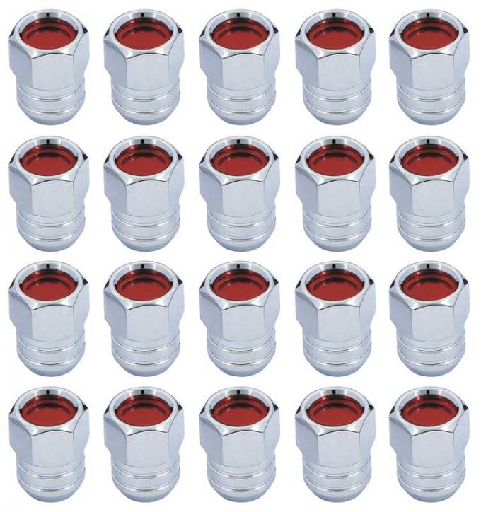 1967-70 Pontiac, Rally II Lug Nut Set, 7/16"-20, Red Center, 20 Piece Set, APE