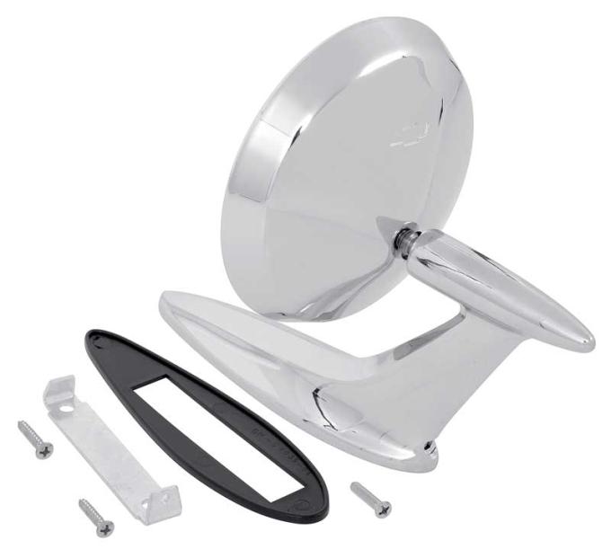OER 1959-60 Impala, Bel Air, Biscayne, Outer Door Mirror, Chrome, with Gasket & Installation Hardware B9062