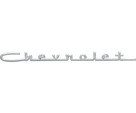 OER 1957 Chevy 150, 210, Fender, Hood, Quarter Panel, Trunk Emblem, Chevrolet Script, For V8 Models, Chrome 3733212