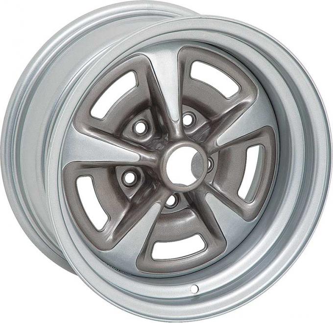 OER 1967-81 Pontiac, Rally II Wheel, 15" x 8", With 4-1/2" Backspacing (0mm ET), 5 x 4-3/4" Lug Pattern, Silver/Gray Finish, Each WV416