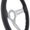 VSW S6 Style, Padded Leather Steering Wheel, 14" Diameter, 6-Bolt, Chrome Center Spokes, Black Leather Grip