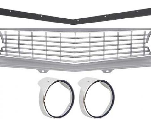 OER 1969 Camaro Restorer's Choice Standard Silver Grill Kit with Headlamp Bezels with Chrome Ring *R5028H