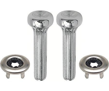 1968-70 GM, Door Lock Knob and Ferrule Kit, Die-Cast Metal Knobs, Ribbed Design, Chrome *8740200