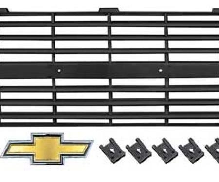 1983-84 Chevrolet C/K, Grill and Bezel Set, With Bow Tie Emblem, Quad Headlamp, Dark Charcoal