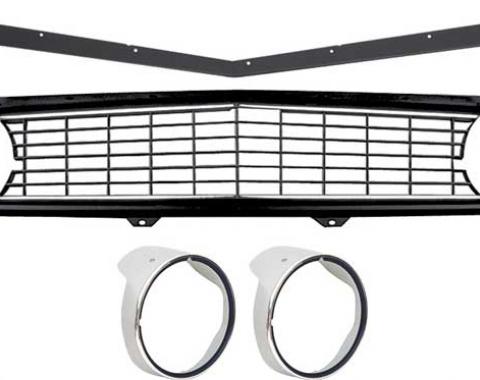 OER 1969 Camaro Restorer's Choice Standard Black Grill Kit with Headlamp Bezels with Chrome Ring *R5028F