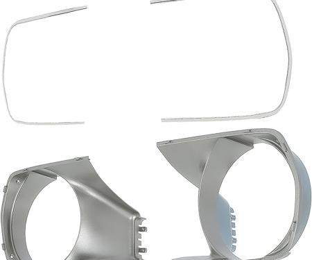 1970 Barracuda, Cuda, Headlamp Bezel Set, With Stainless Steel Trim Moldings, Textured Argent Silver