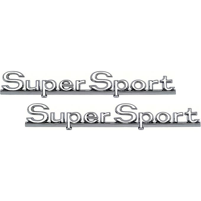 OER 1966 Chevrolet "Chevelle" Super Sport Quarter Panel Emblems, with Hardware, Pair, GM Licensed 4227377