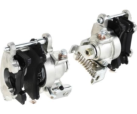 1979-85 GM, Rear Caliper Set, Metric Style, With Emergency Brake, Loaded With D154 Brake Pads, (1) LH and (1) RH Caliper, Silver Zinc Finish