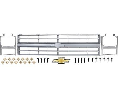 OER 1985-88 Chevrolet, Grill and Headlamp Bezel Facelift Set, With Bow Tie Emblem, Single Headlamp Style *881338
