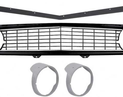 OER 1969 Camaro Restorer's Choice Standard Black Grill Kit with Headlamp Bezels without Chrome Ring *R5028E